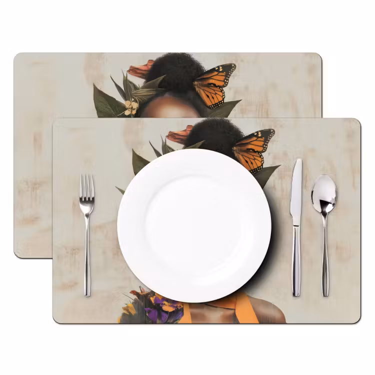 Placemat - 6 stuks - Vrouw - Zonnebril - Vlinder - Bloemen — 2