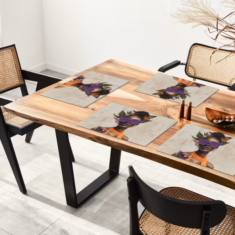 Placemat - 6 stuks - Vrouw - Zonnebril - Vlinder - Bloemen — 5