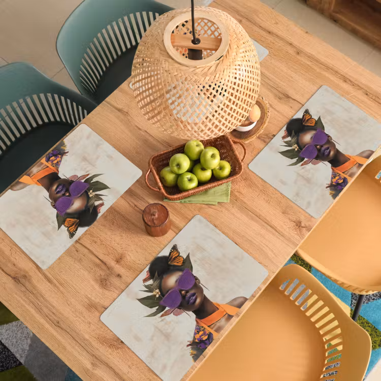 Placemat - 6 stuks - Vrouw - Zonnebril - Vlinder - Bloemen — 6