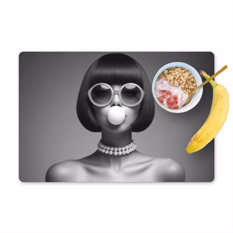Placemat - 6 stuks - Vrouw - Zwart Wit - Ketting - Zonnebril — 1