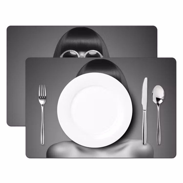 Placemat - 6 stuks - Vrouw - Zwart Wit - Ketting - Zonnebril — 2