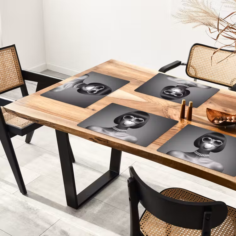 Placemat - 6 stuks - Vrouw - Zwart Wit - Ketting - Zonnebril — 5