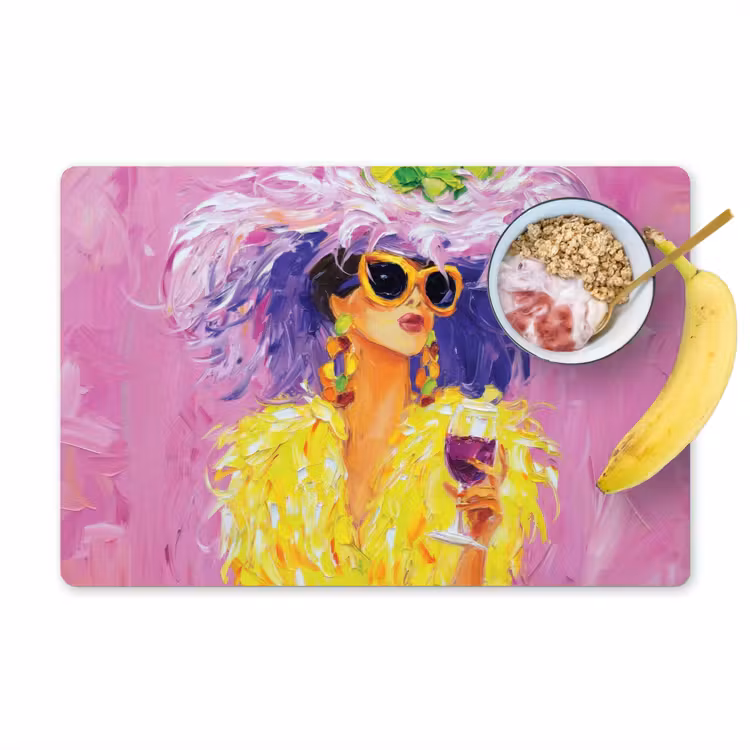 Placemat - 6 stuks - Zonnebril - Vrouw - Jas - Veren — 1