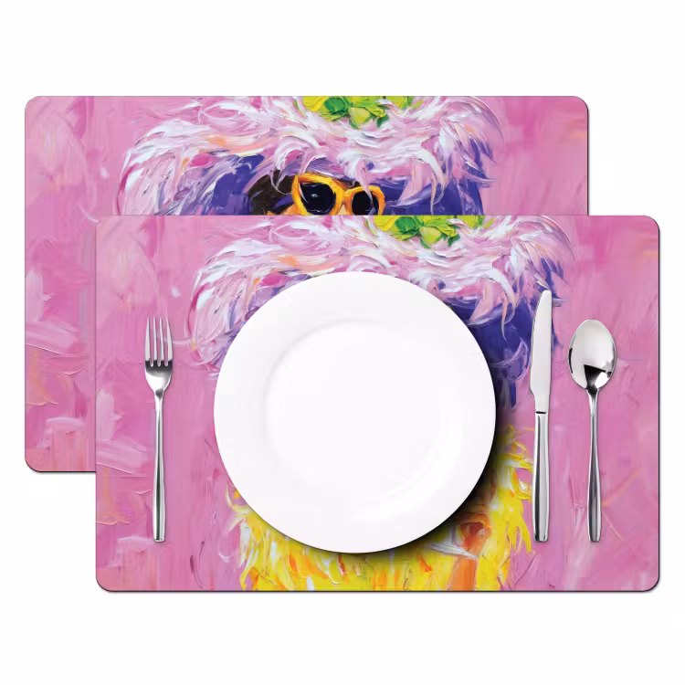 Placemat - 6 stuks - Zonnebril - Vrouw - Jas - Veren — 2