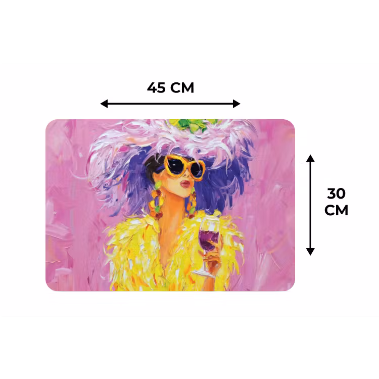 Placemat - 6 stuks - Zonnebril - Vrouw - Jas - Veren — 3