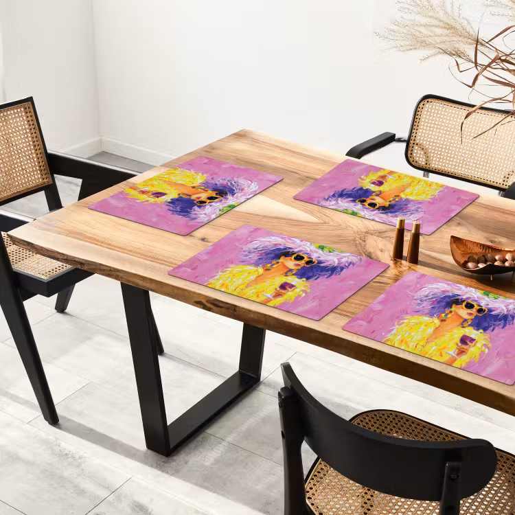 Placemat - 6 stuks - Zonnebril - Vrouw - Jas - Veren — 5