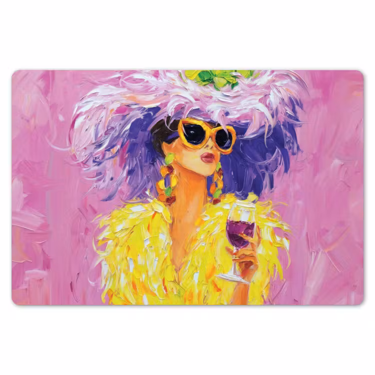 Placemat - 6 stuks - Zonnebril - Vrouw - Jas - Veren — 7
