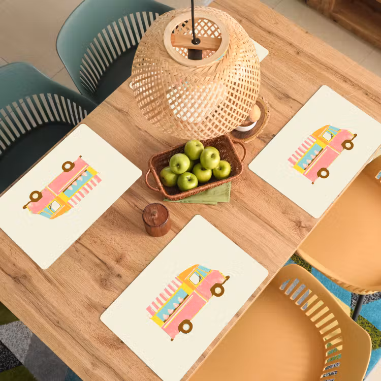 Placemat - 6 stuks - Ijskar - Retro - Softijsjes - Roze — 6