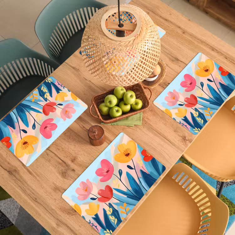 Placemat - 6 stuks - Illustratie - Bloemen - Kleurrijk — 6