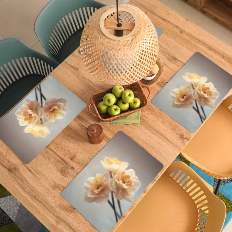 Placemat - 6 stuks - Narcissen - Geel - Bloemblaadjes — 6