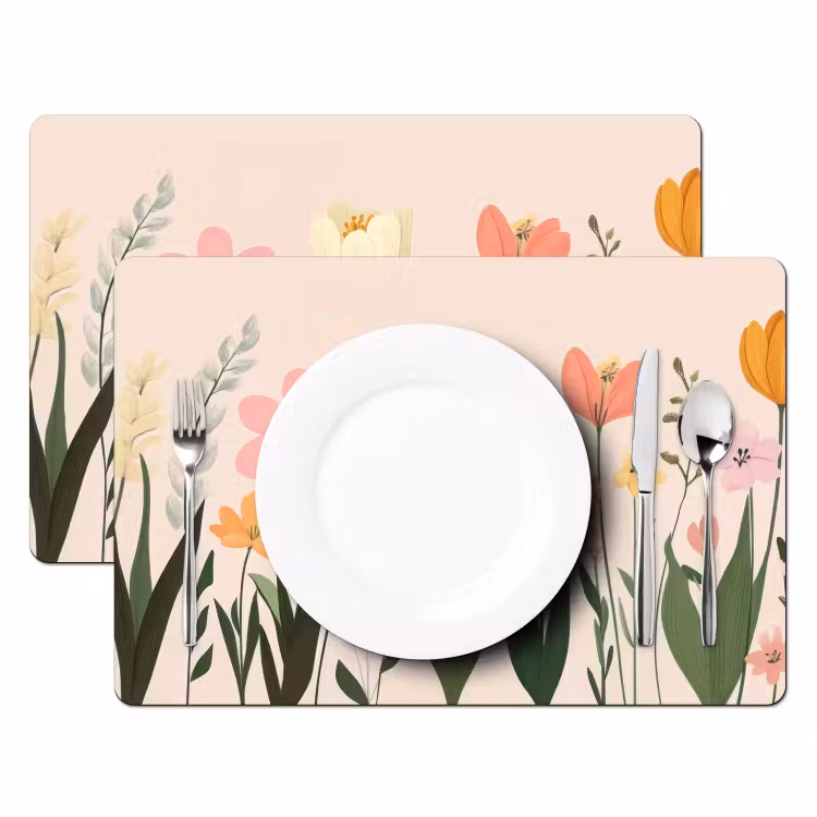 Placemat - 6 stuks - Pasteltinten - Bloemen - Illustratie — 2