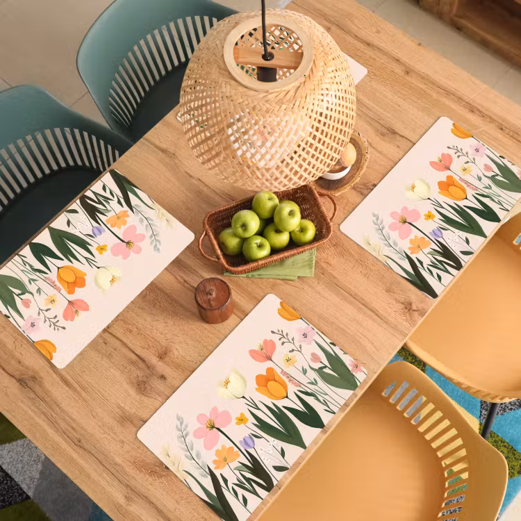Placemat - 6 stuks - Pasteltinten - Bloemen - Illustratie — 6