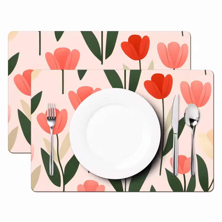 Placemat - 6 stuks - Tulpen - Modern - Roze — 2