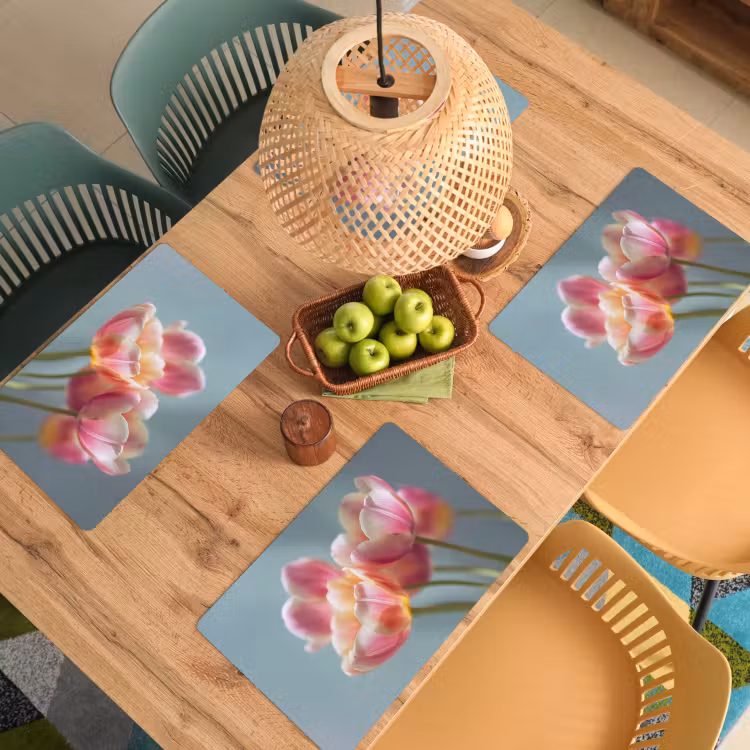 Placemat - 6 stuks - Tulpen - Roze - Stelen — 6