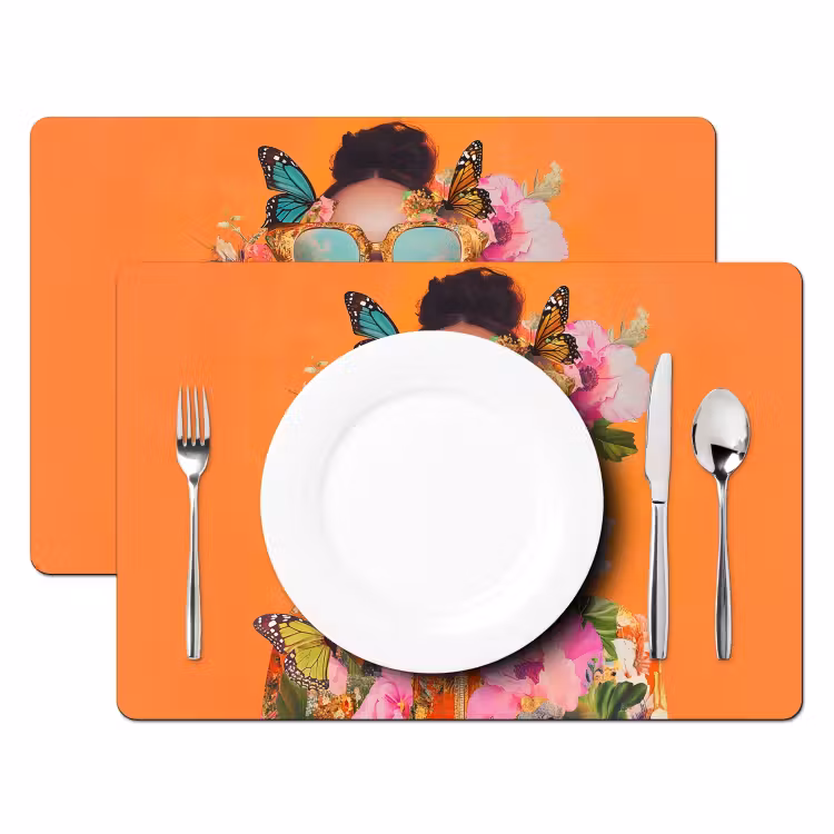 Placemat - 6 stuks - Vlinders - Vrouw - Zonnebril - Kleurrijk — 2