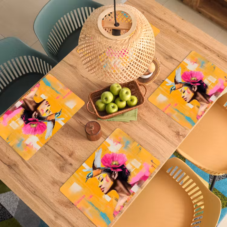 Placemat - 6 stuks - Vogel - Vrouw - Abstract - Bloem — 6