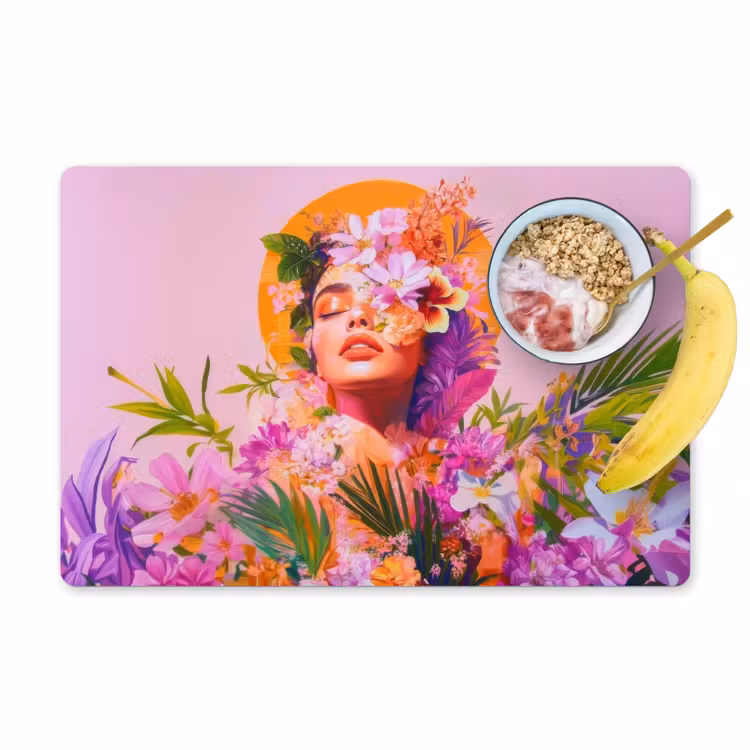 Placemat - 6 stuks - Vrouw - Abstract - Cirkel - Bloemen — 1