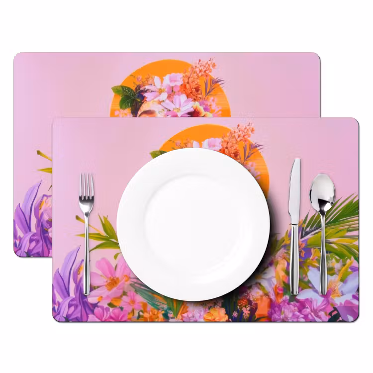 Placemat - 6 stuks - Vrouw - Abstract - Cirkel - Bloemen — 2