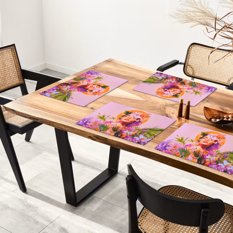 Placemat - 6 stuks - Vrouw - Abstract - Cirkel - Bloemen — 5