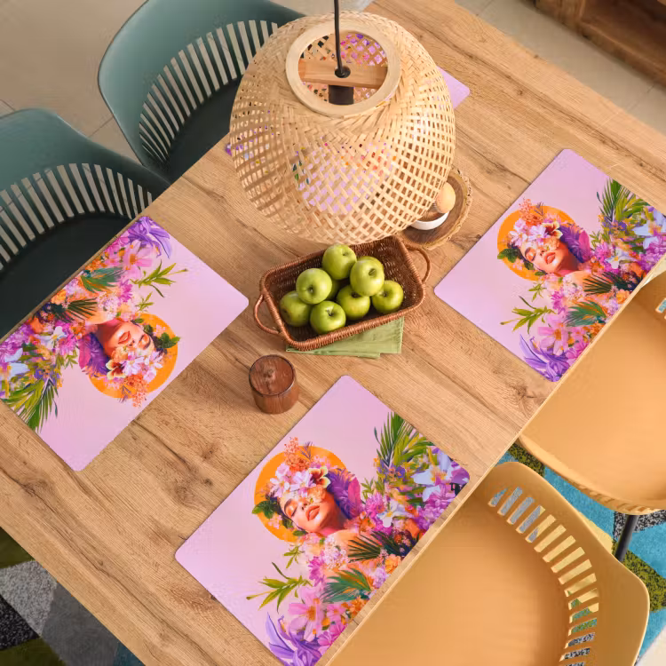 Placemat - 6 stuks - Vrouw - Abstract - Cirkel - Bloemen — 6
