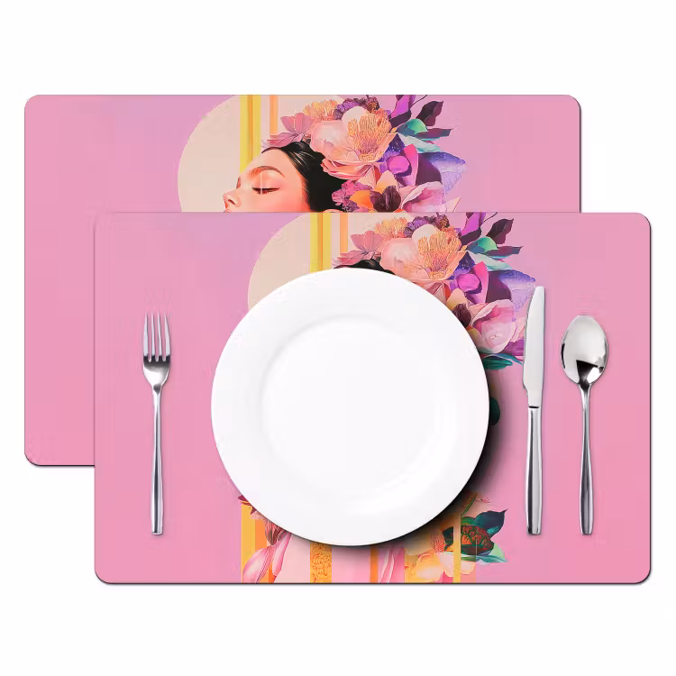 Placemat - 6 stuks - Vrouw - Bloemen - Paars - Abstract — 2