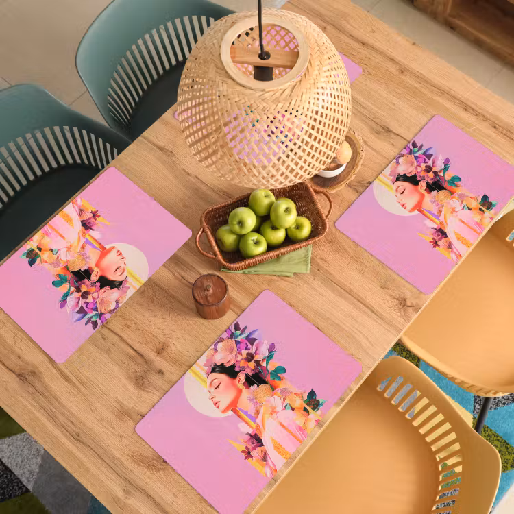 Placemat - 6 stuks - Vrouw - Bloemen - Paars - Abstract — 6