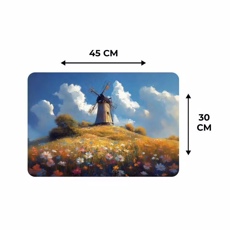 Placemat - 6 stuks - Windmolen - Heuvel - Bloemen - Kleurrijk — 3