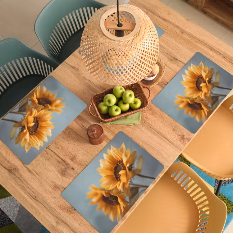 Placemat - 6 stuks - Zonnebloemen - Geel - Wazig — 6