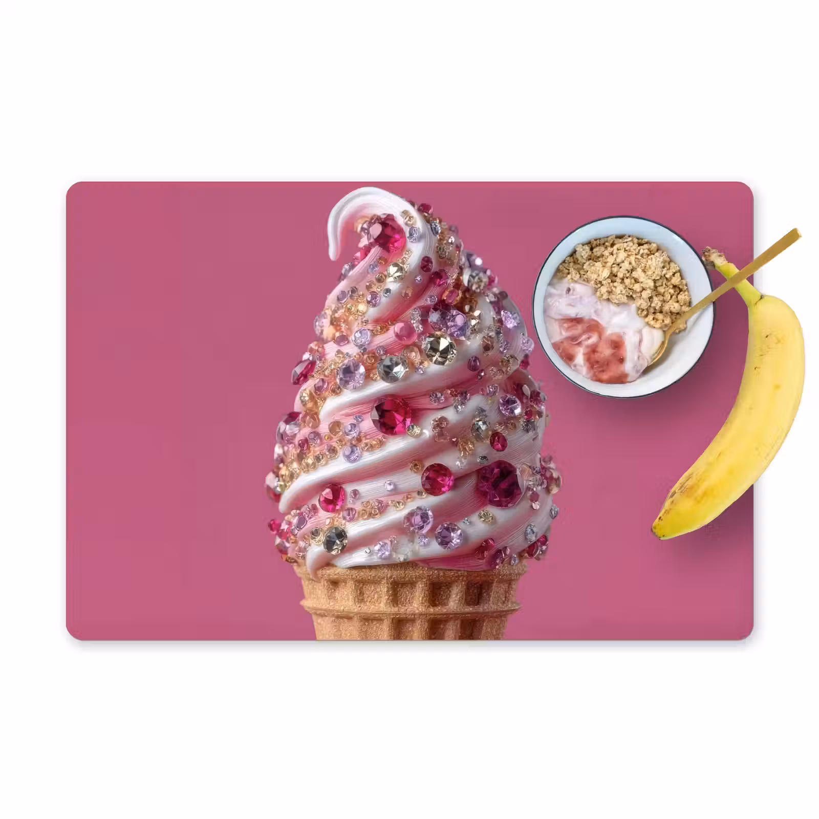 Placemat - 6 stuks - Softijs - Edelstenen - Roze - Hoorntje — 1