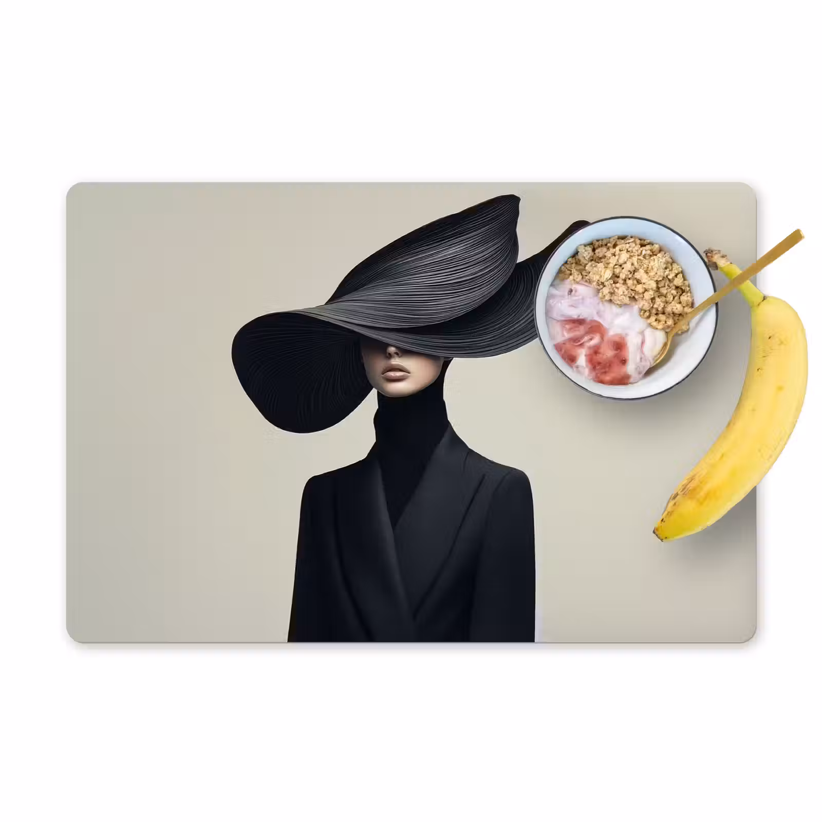 Placemat - 6 stuks - Zwart - Vrouw - Hoed — 1