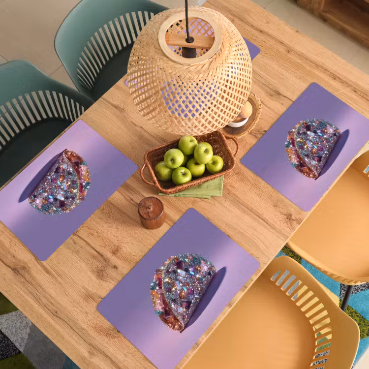 Placemat - 6 stuks - Edelstenen - Glitters - Paars - Kleurrijk — 6