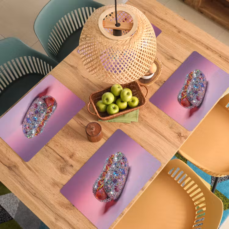 Placemat - 6 stuks - Hotdog - Steentjes - Glitters - Paars — 6