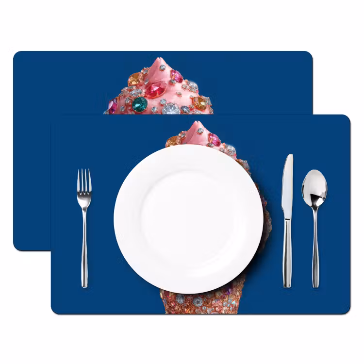 Placemat - 6 stuks - Ijsje - Hoorntje - Steentjes - Blauw — 2