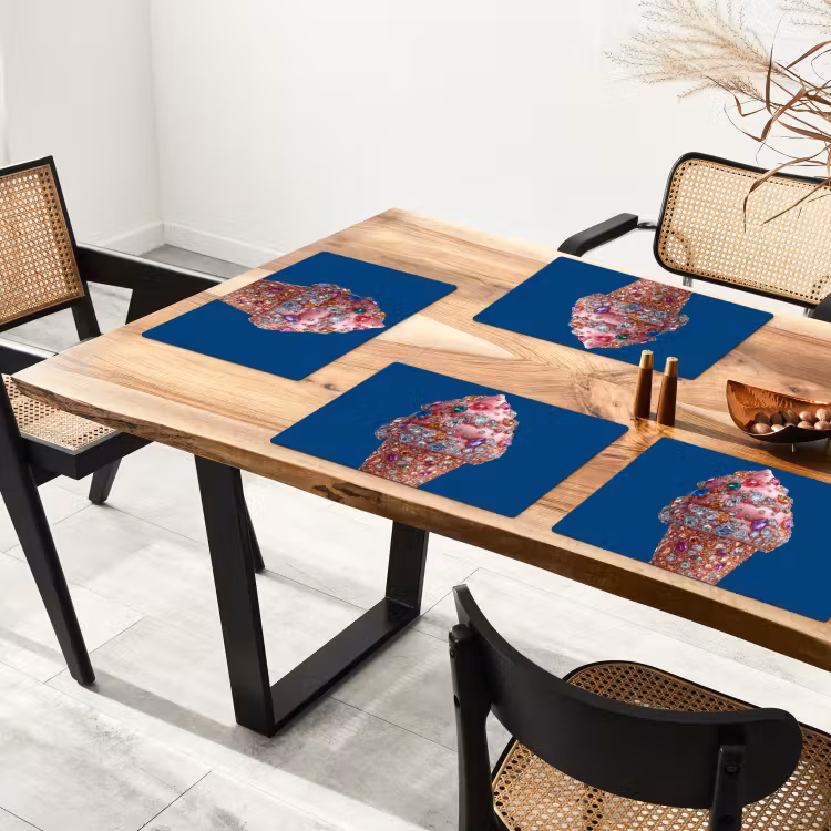 Placemat - 6 stuks - Ijsje - Hoorntje - Steentjes - Blauw — 5