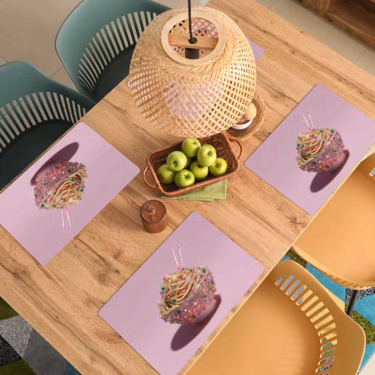 Placemat - 6 stuks - Noodles - Edelstenen - Stokjes - Roze — 6
