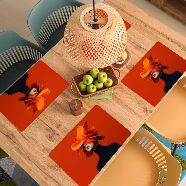 Placemat - 6 stuks - Oranje - Hoed - Vrouw — 6
