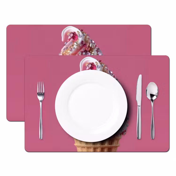 Placemat - 6 stuks - Softijs - Edelstenen - Roze - Hoorntje — 2
