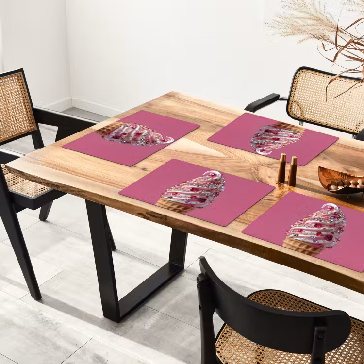 Placemat - 6 stuks - Softijs - Edelstenen - Roze - Hoorntje — 5