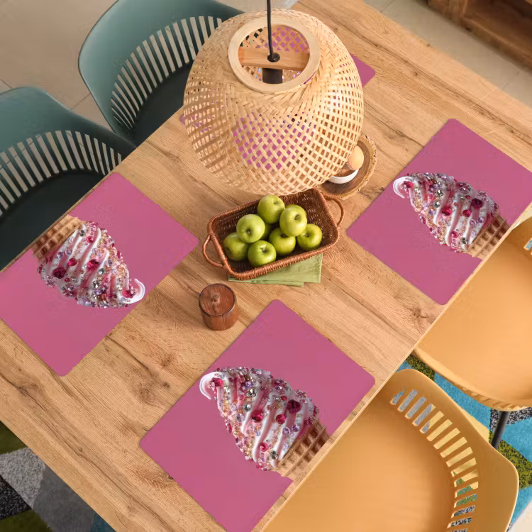 Placemat - 6 stuks - Softijs - Edelstenen - Roze - Hoorntje — 6