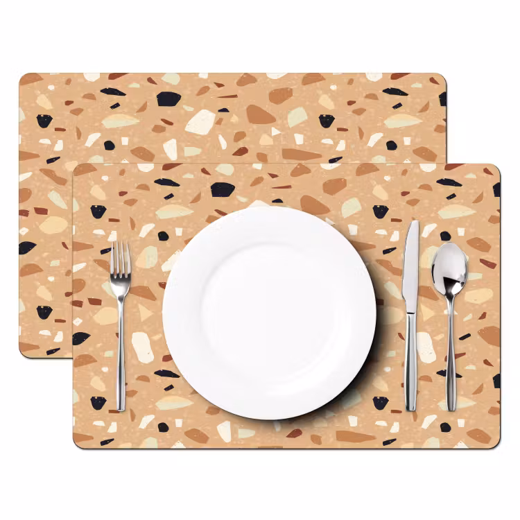 Placemat - 6 stuks - Terrazzo - Patroon - Kleurrijk - Oranje — 2