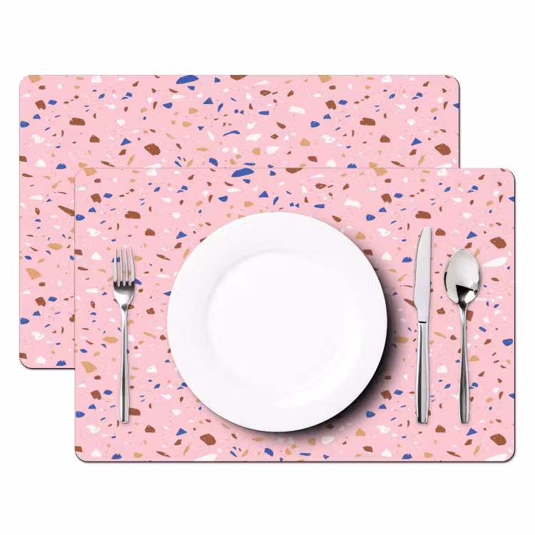 Placemat - 6 stuks - Terrazzo - Patroon - Kleurrijk - Roze — 2