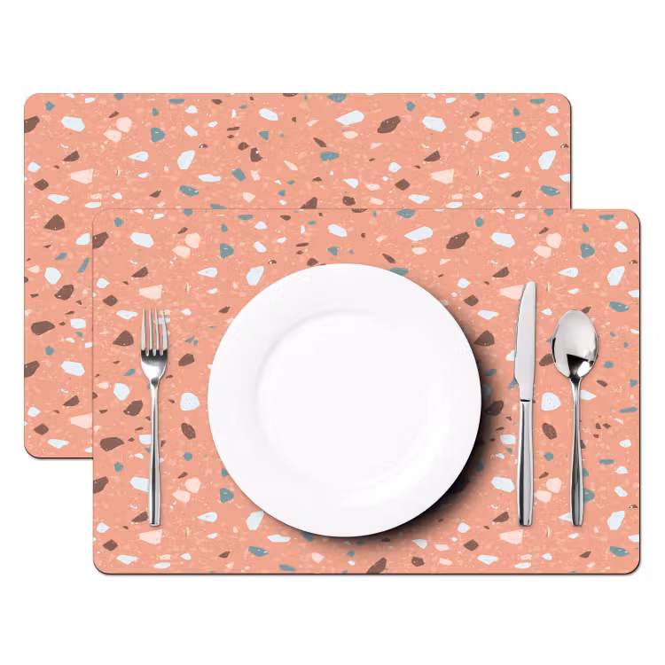 Placemat - 6 stuks - Terrazzo - Patroon - Kleurrijk - Roze - Blauw — 2