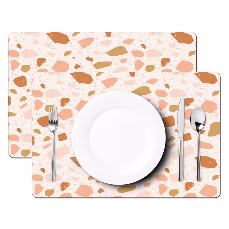 Placemat - 6 stuks - Terrazzo - Patroon - Kleurrijk - Zalm — 2