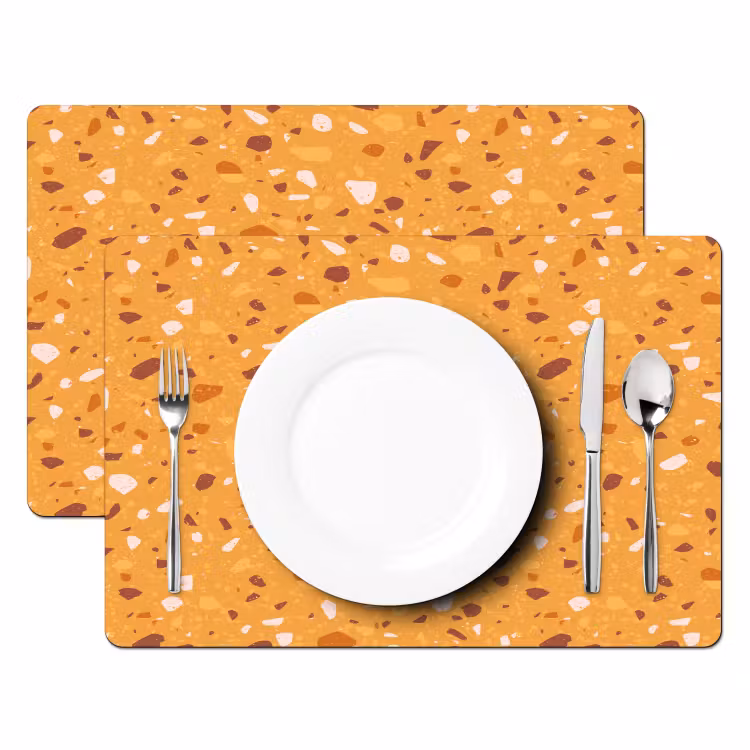 Placemat - 6 stuks - Terrazzo - Patroon - Okergeel — 2