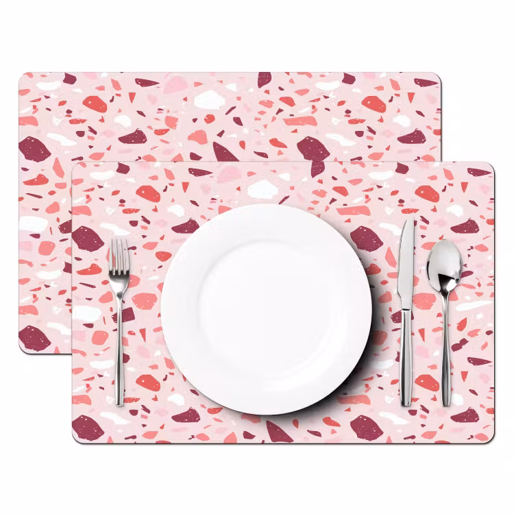 Placemat - 6 stuks - Terrazzo - Patroon - Roze — 2