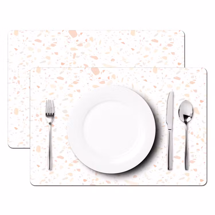 Placemat - 6 stuks - Terrazzo - Patroon - Wit - Perzik — 2