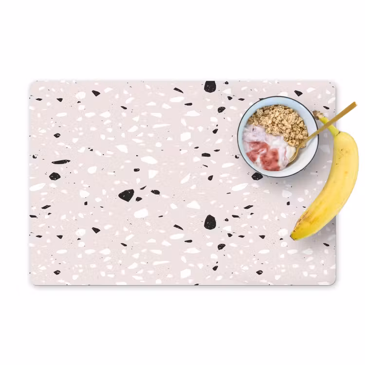 Placemat - 6 stuks - Terrazzo - Patroon - Zacht - Zwart - Wit — 1