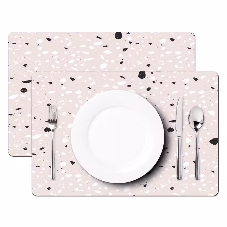 Placemat - 6 stuks - Terrazzo - Patroon - Zacht - Zwart - Wit — 2