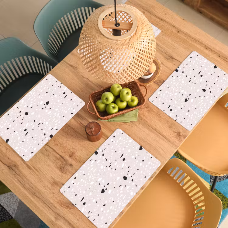Placemat - 6 stuks - Terrazzo - Patroon - Zacht - Zwart - Wit — 6