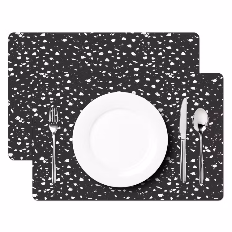 Placemat - 6 stuks - Terrazzo - Patroon - Zwart - Wit — 2